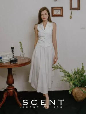 90s Retro Sleeveless White Vest and Skirt Set