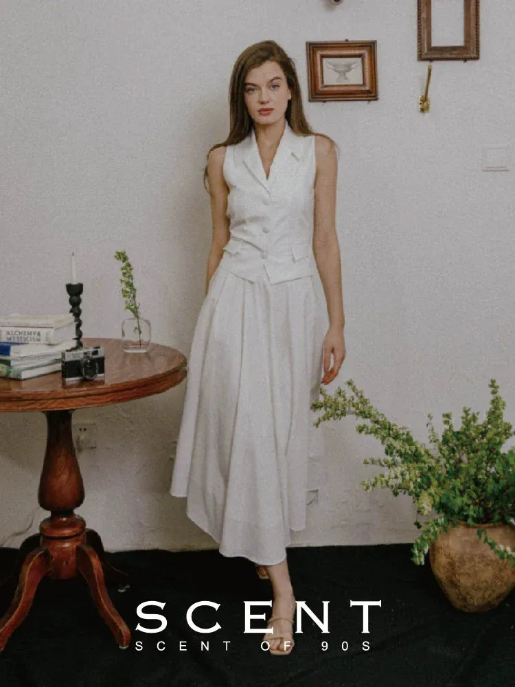90s Retro Sleeveless White Vest and Skirt Set
