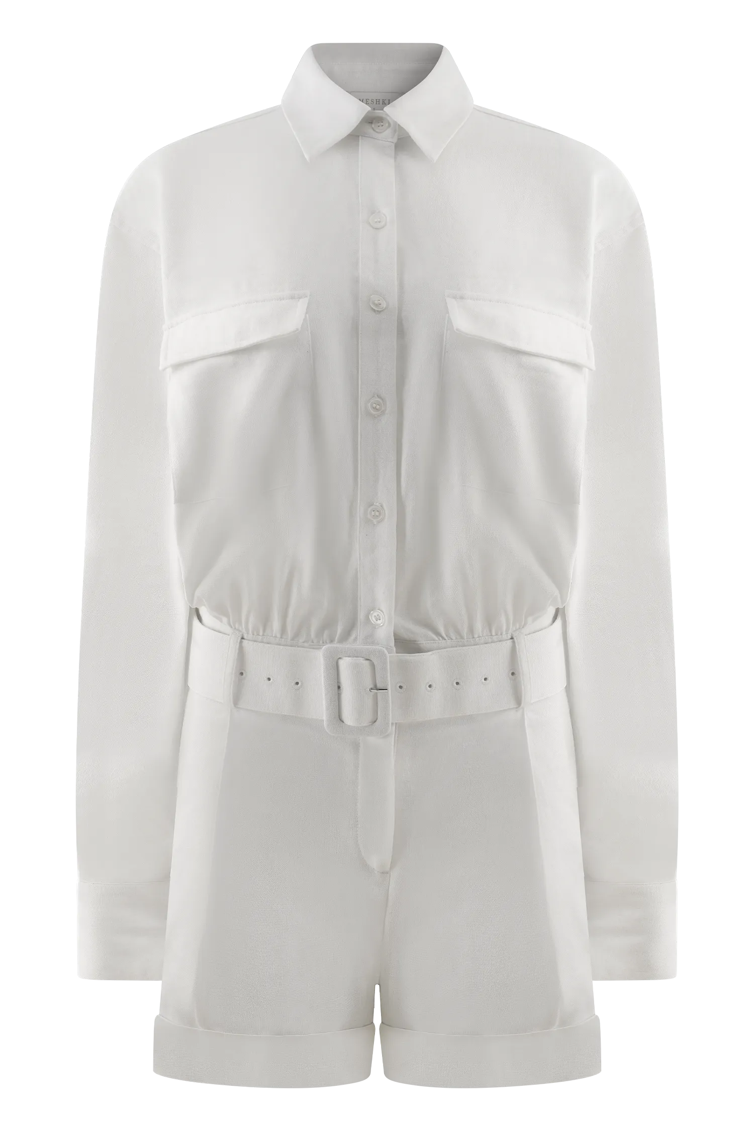 Adia Linen Belted Playsuit - White