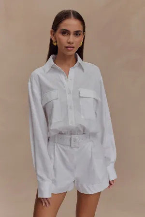 Adia Linen Belted Playsuit - White