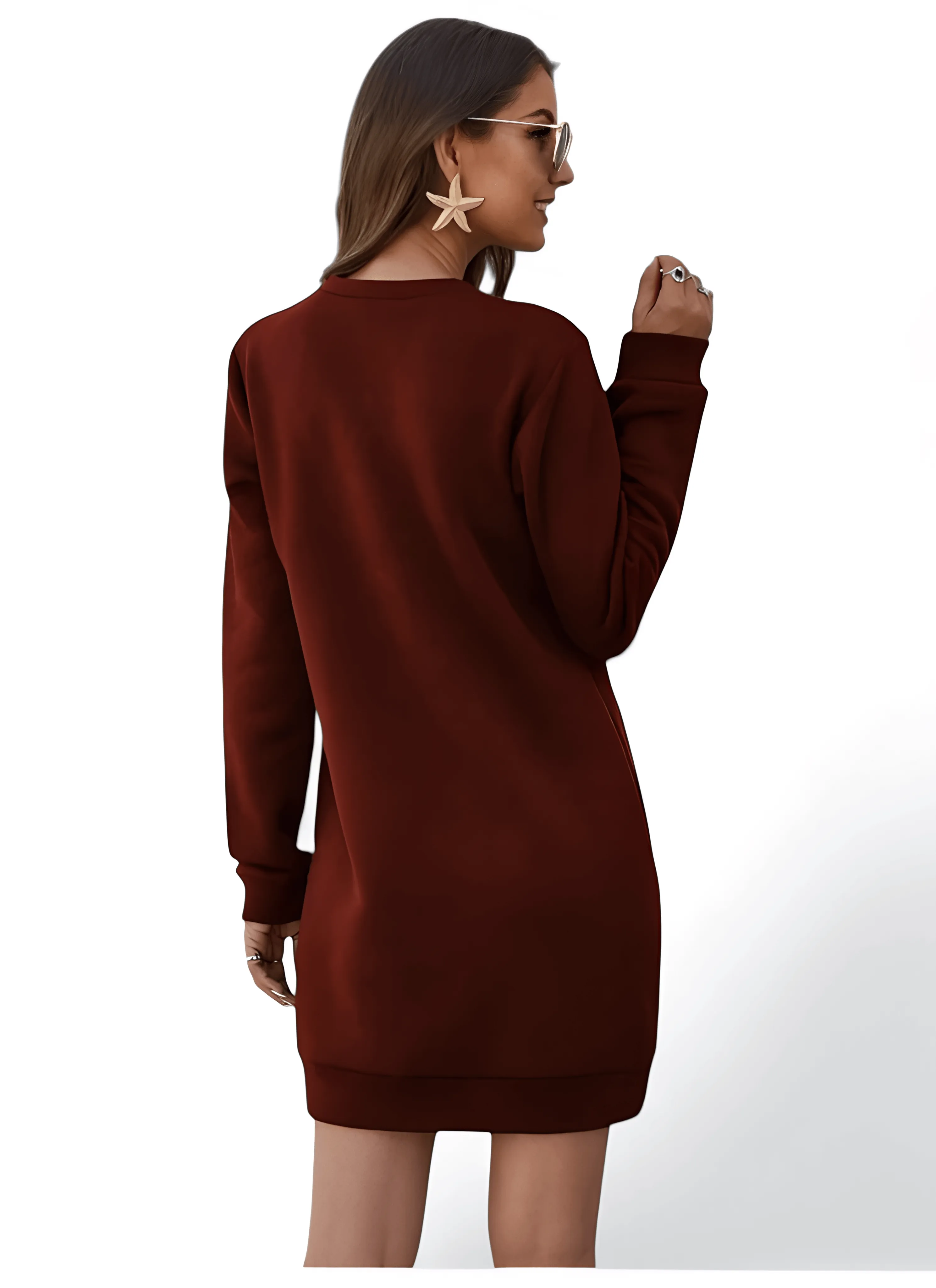 Apricot Long Sleeve Women's Sweatshirt Dress