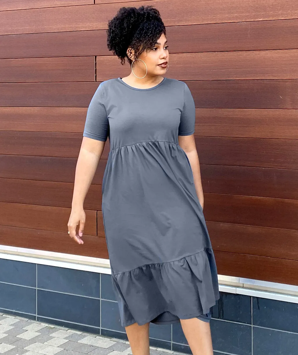 BELLA tiered dress in Anchor Grey