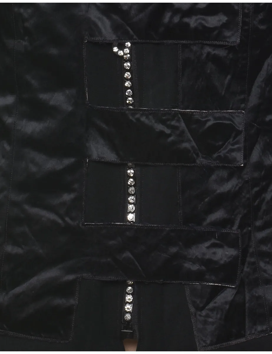 Black Silky Embellished Evening Jacket - M
