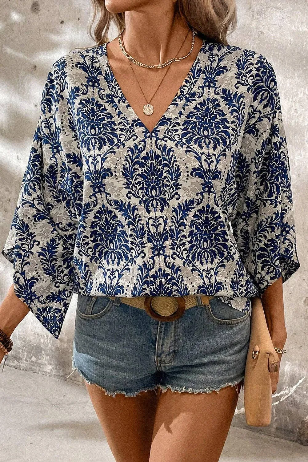 Blue Vintage Flower Blouse