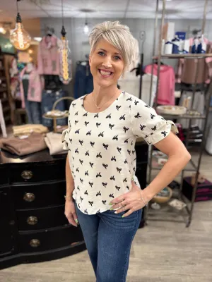 Bowtiful Printed Sleeve Tie Top