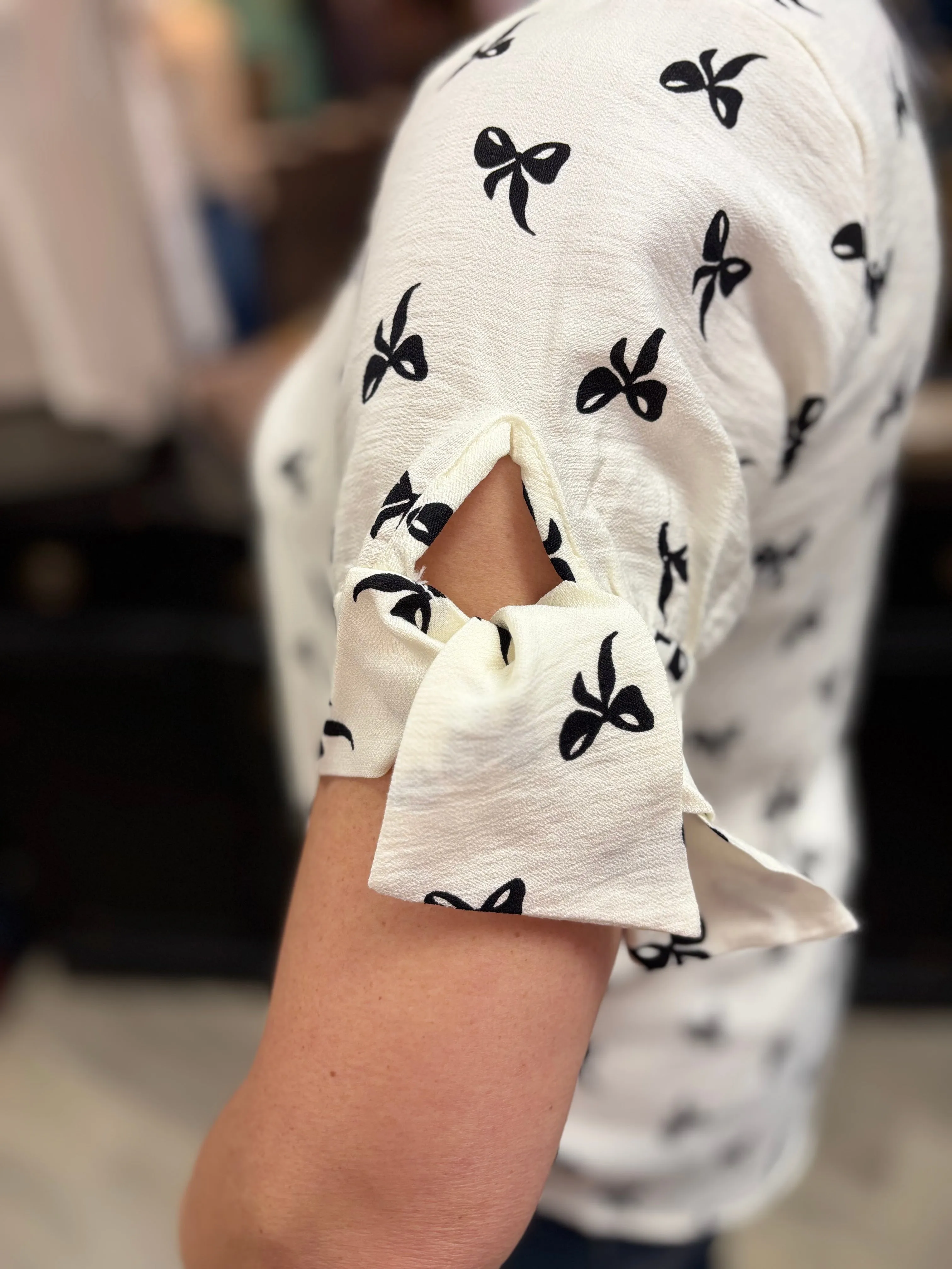 Bowtiful Printed Sleeve Tie Top