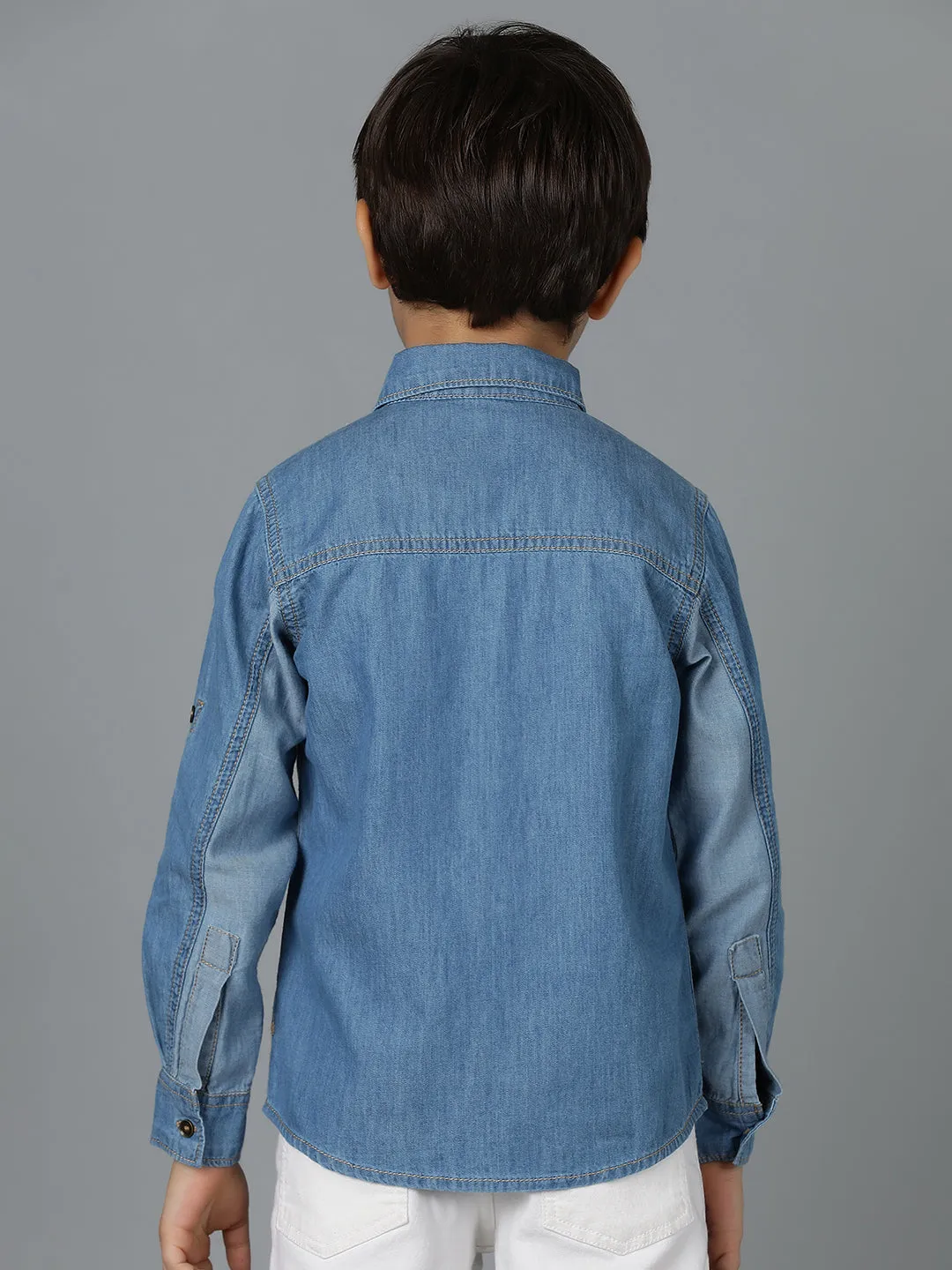 Boys Light Blue Denim Cotton Regular Fit Shirt