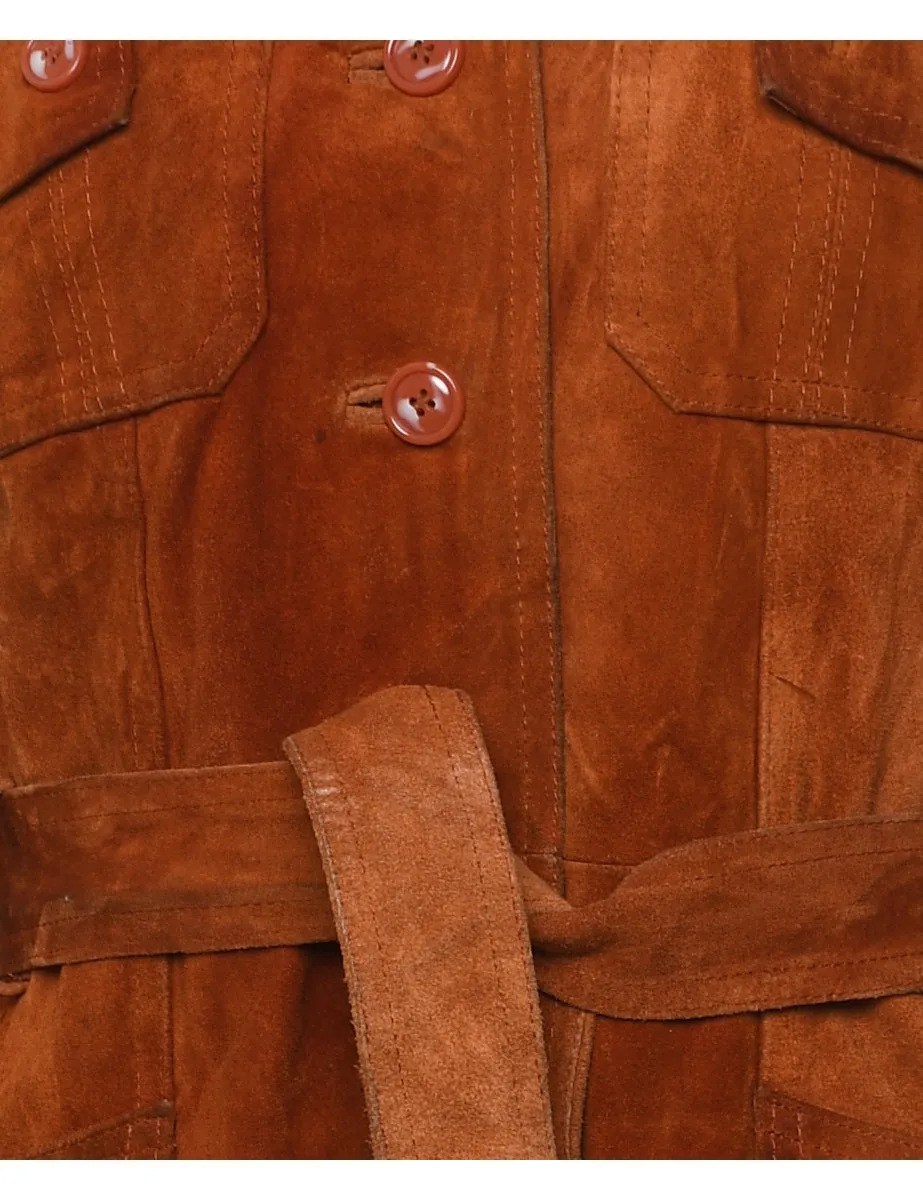 Button Front Classic Brown Suede Jacket - M