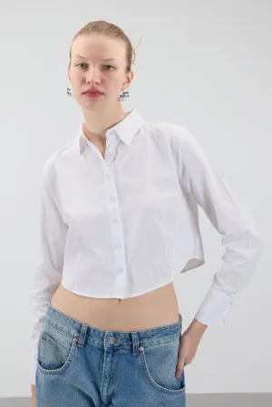 Button Long Sleeve Crop Shirt