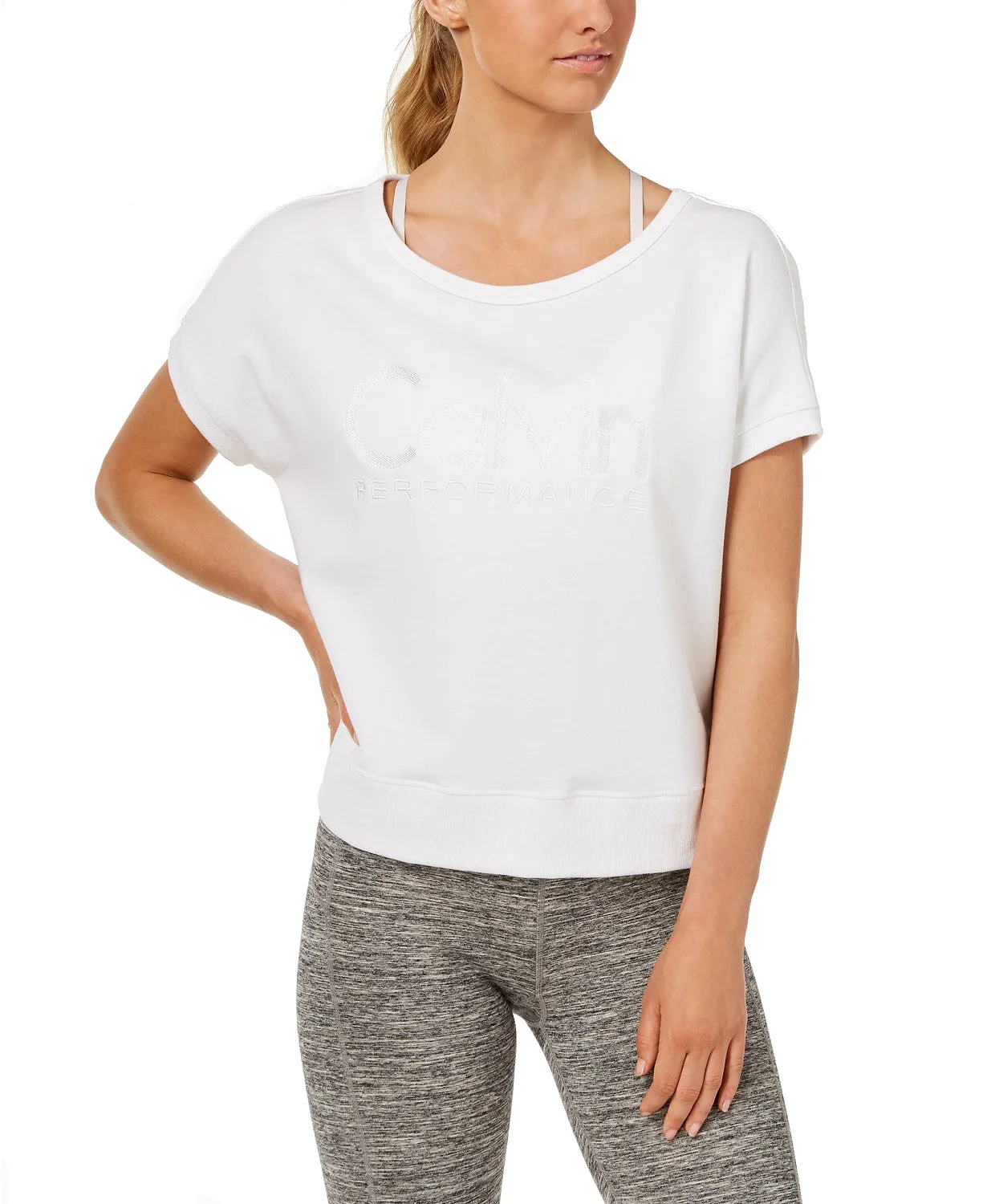 Calvin Klein Performance Women's Logo Open-Back Cropped Top, White, XXL