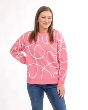Candy Pink Embroidered Heart Sweater