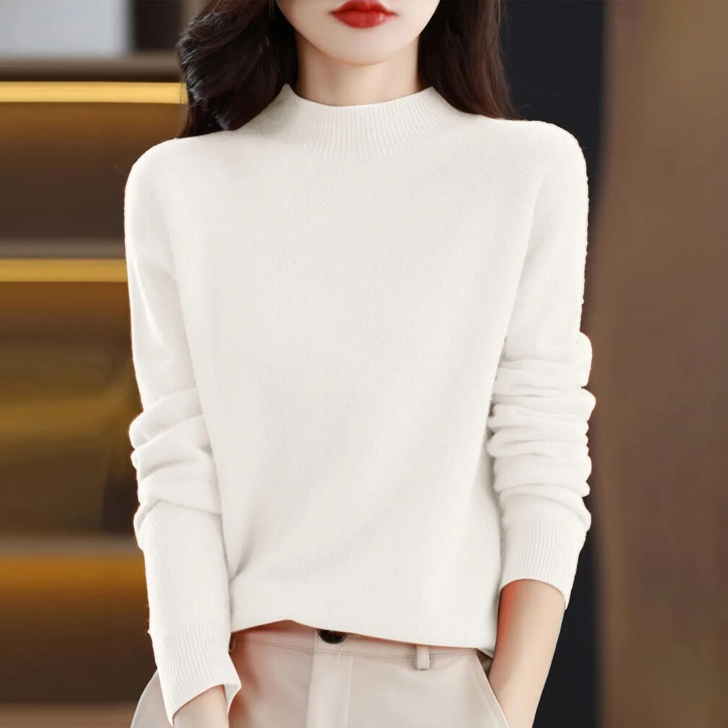 Cashmere Sweaters for Women Mock Neck Comfy Soft Long Sleeve Sweater Pullover Cashmere Fall Thin Sweater Tops