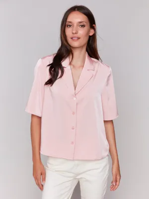 Charlie B Short Sleeve Tailored Collared Button Up Blouse - C4607