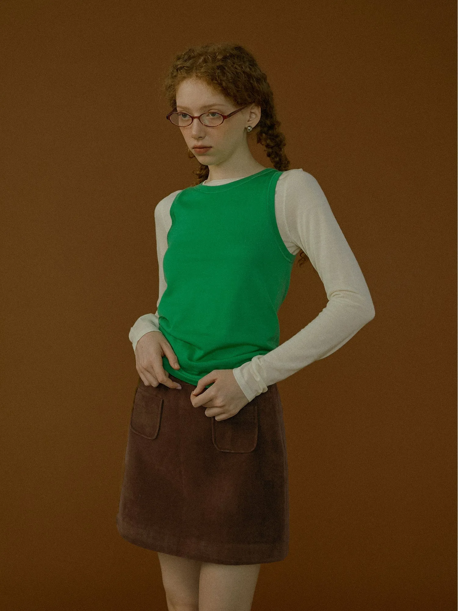 Chestnut Suede A-line Skirt