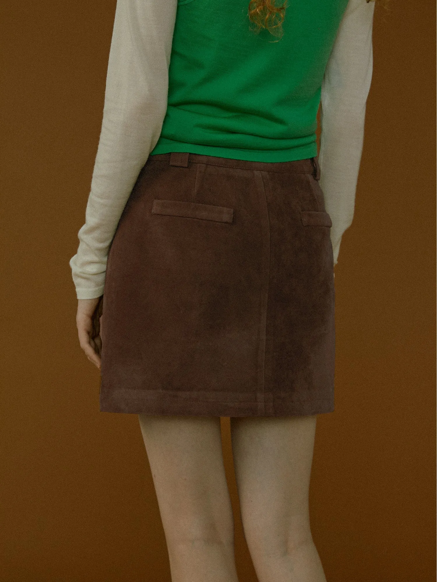 Chestnut Suede A-line Skirt