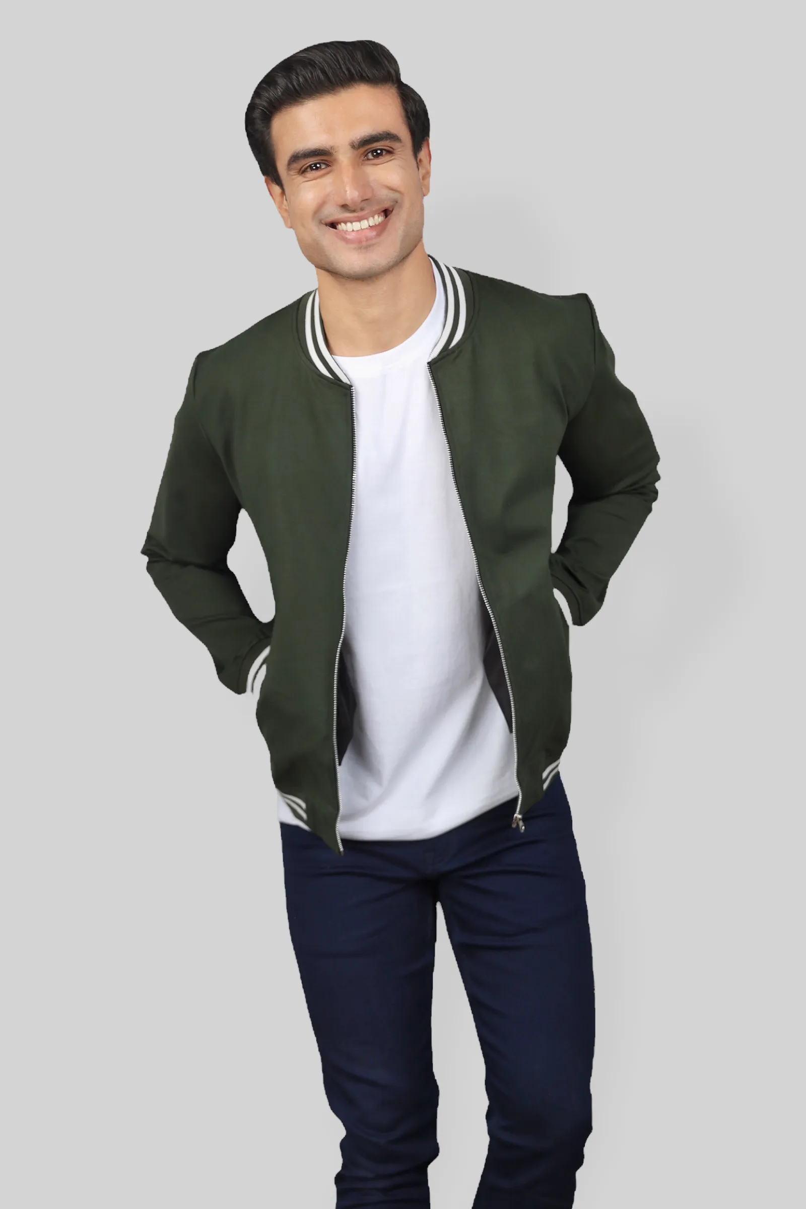 Classic Dark Green Bomber Jacket for men