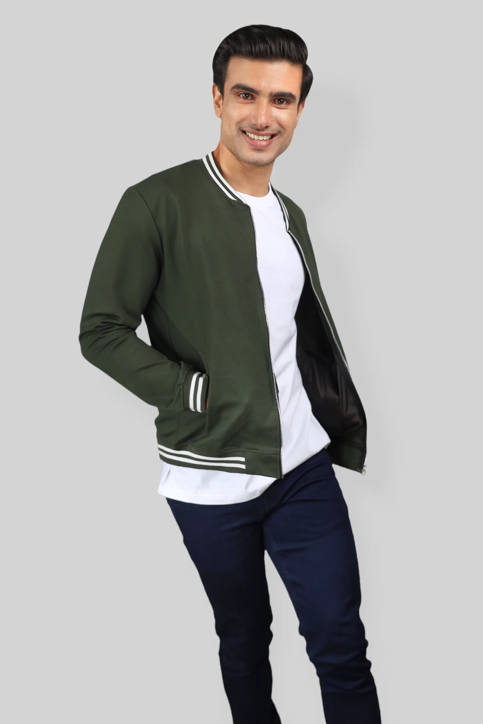 Classic Dark Green Bomber Jacket for men