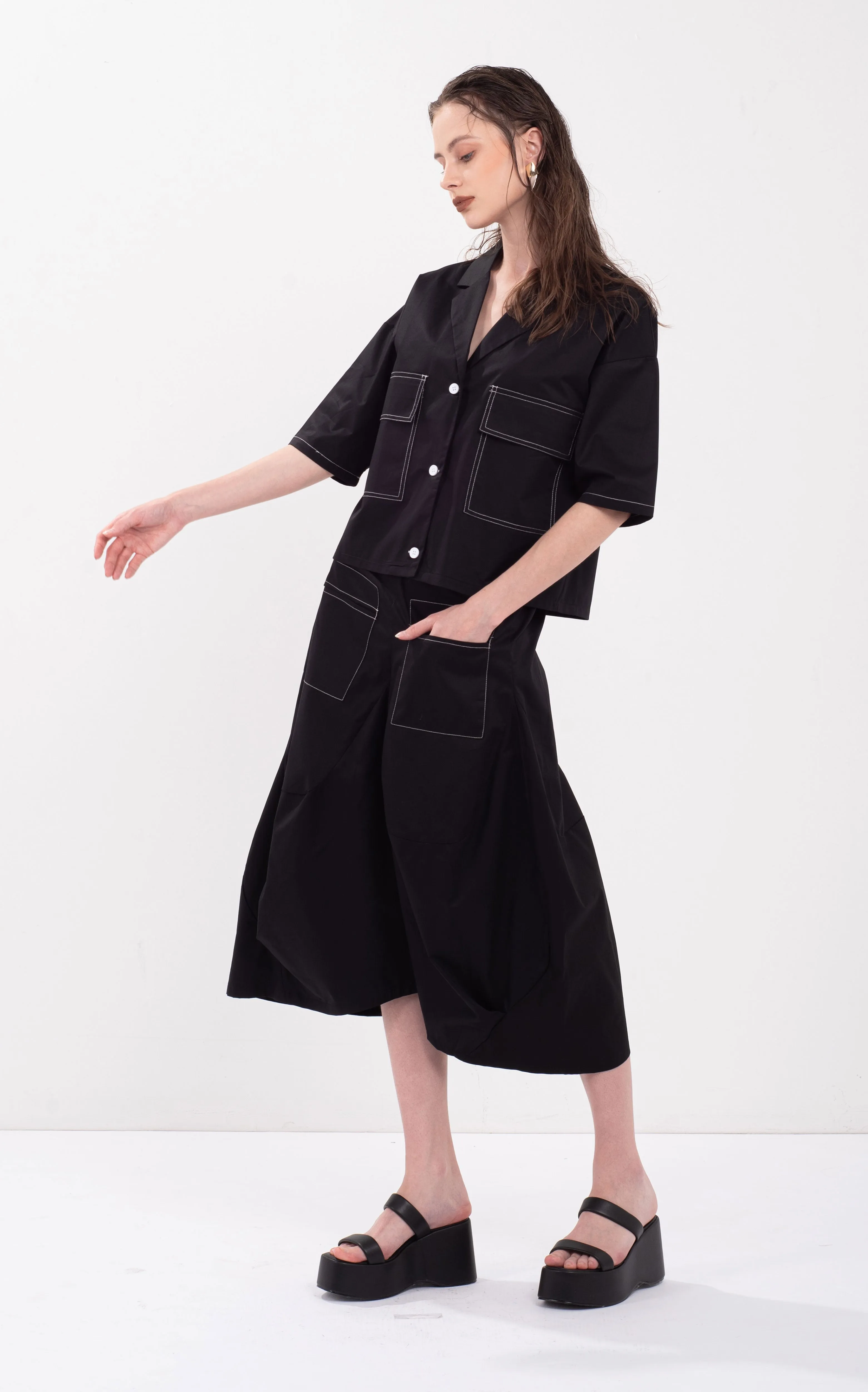 Contrast Topstitching Skirt