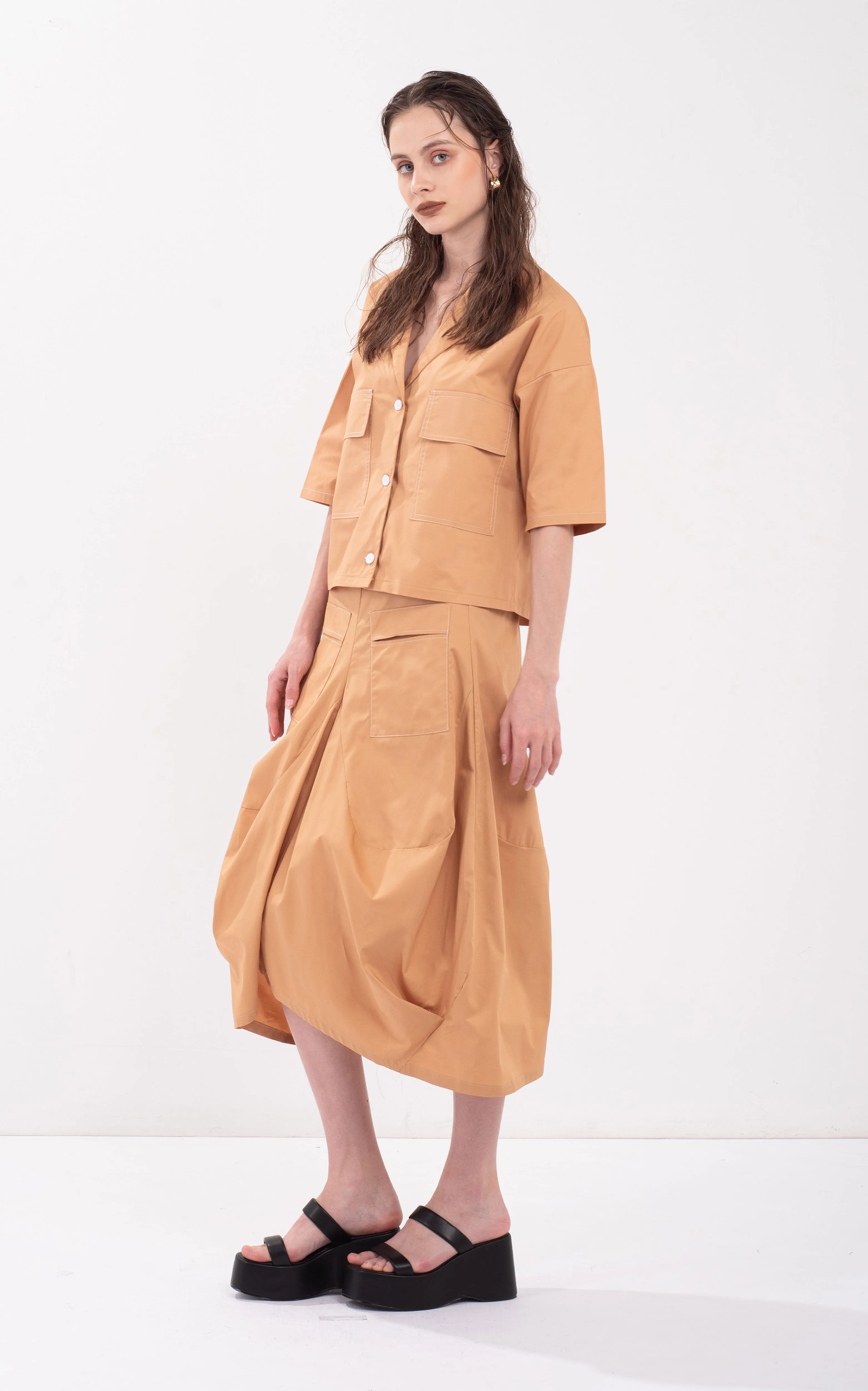 Contrast Topstitching Skirt