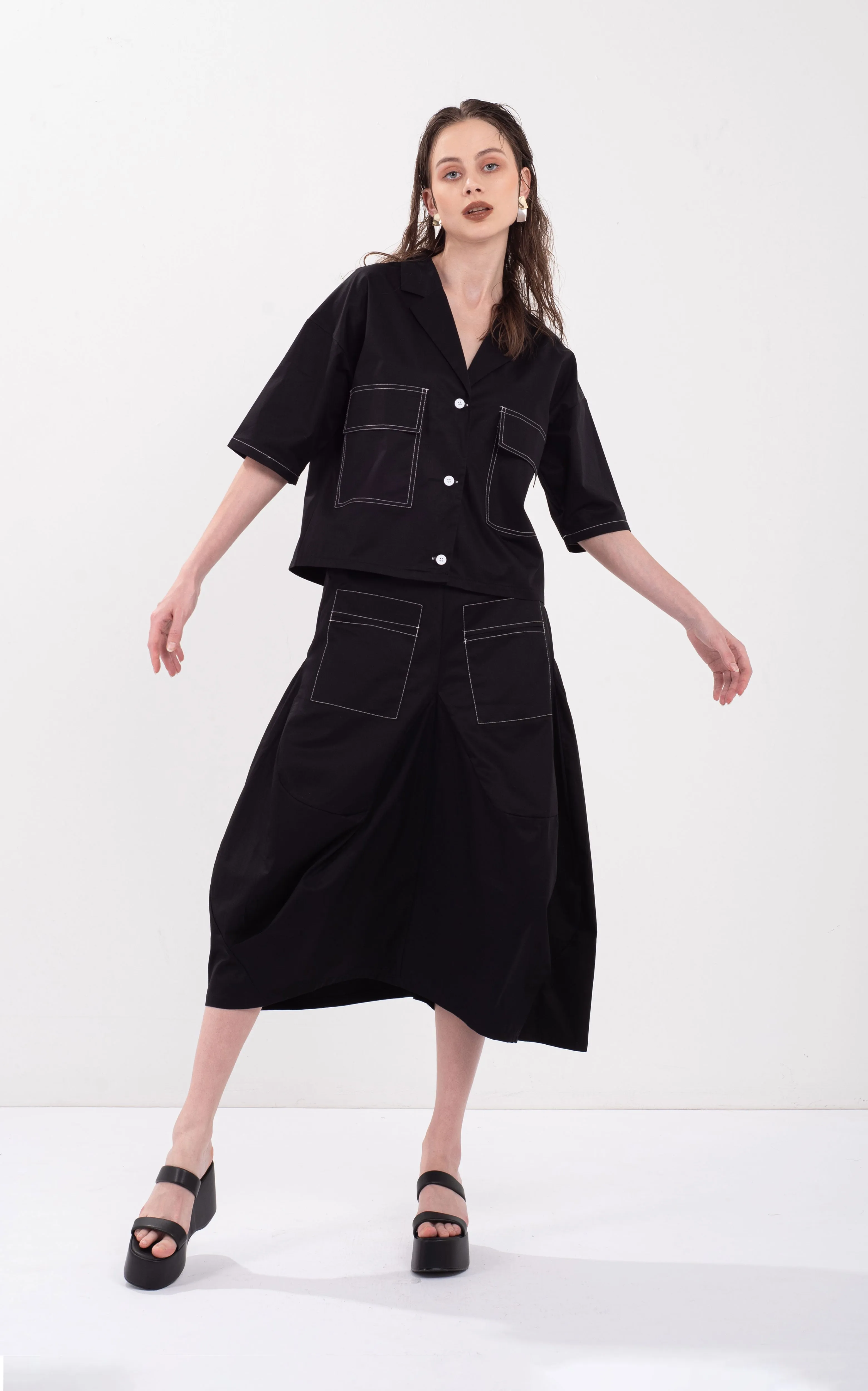 Contrast Topstitching Skirt