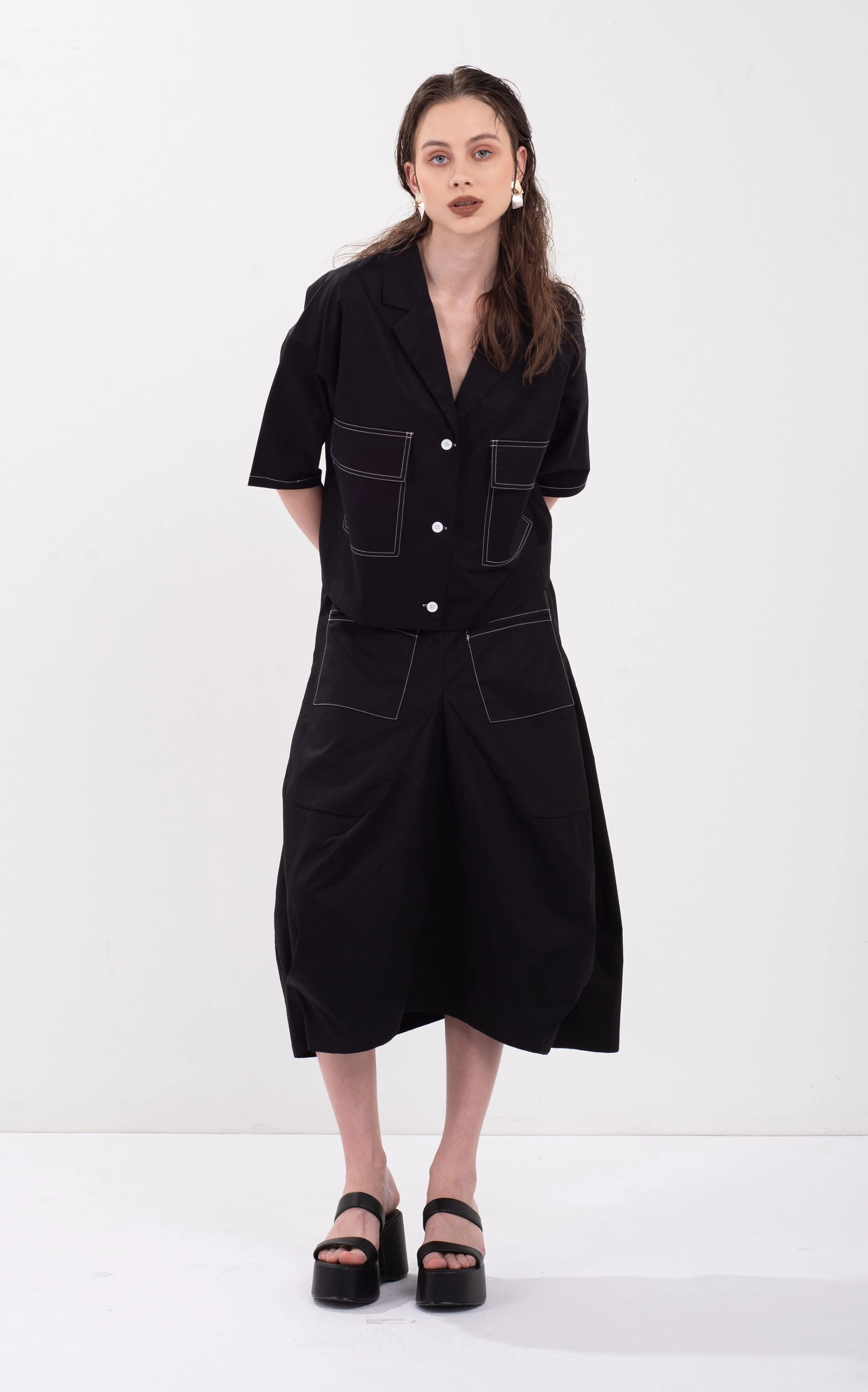 Contrast Topstitching Skirt