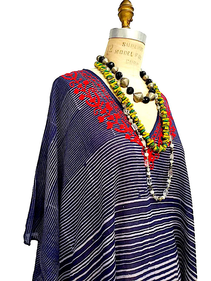 Cotton Caftan Navy Stripe