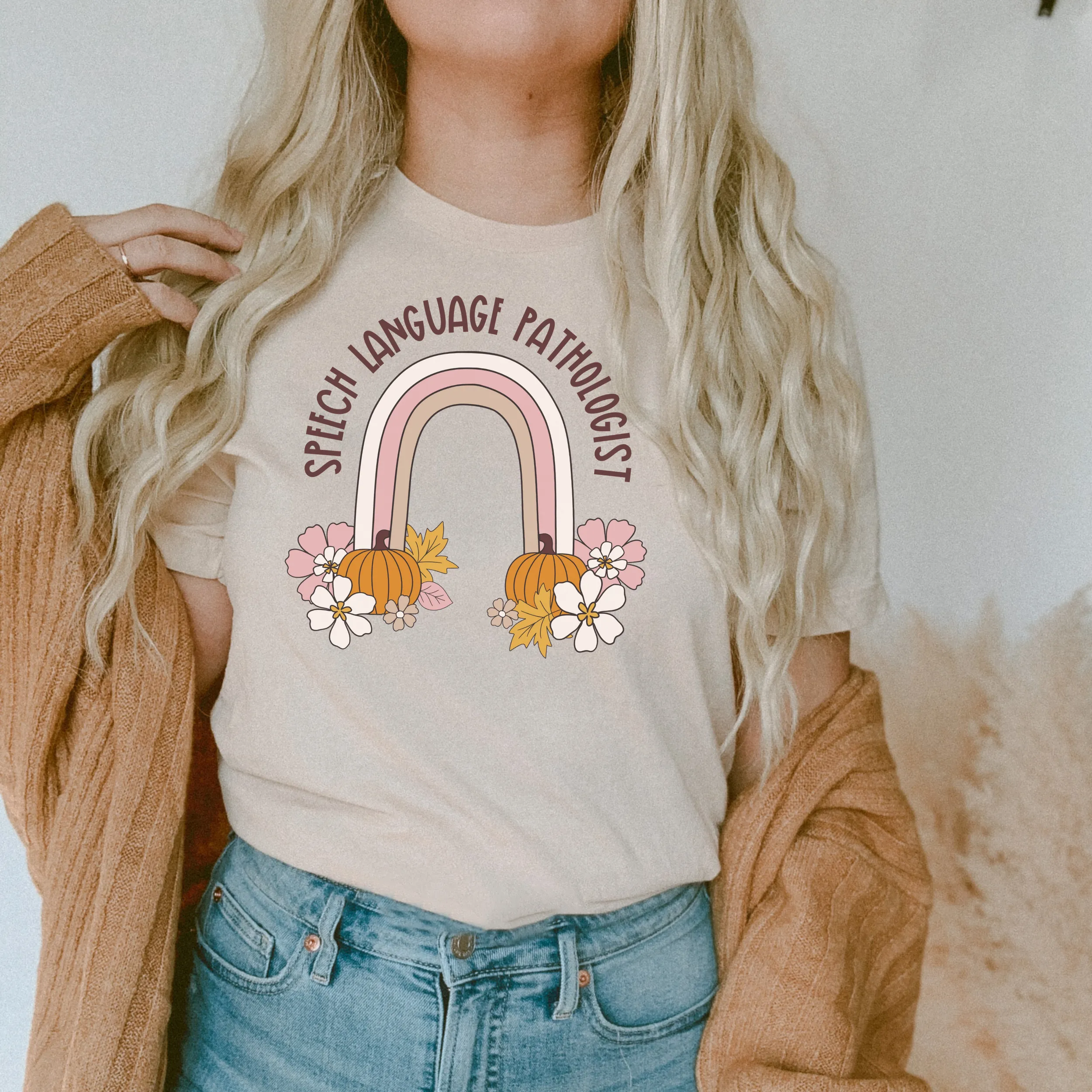 Custom Floral Pumpkin Rainbow Tee