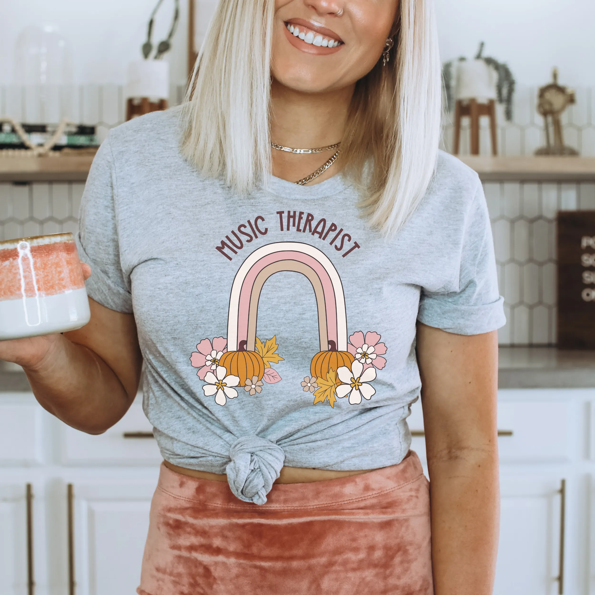 Custom Floral Pumpkin Rainbow Tee