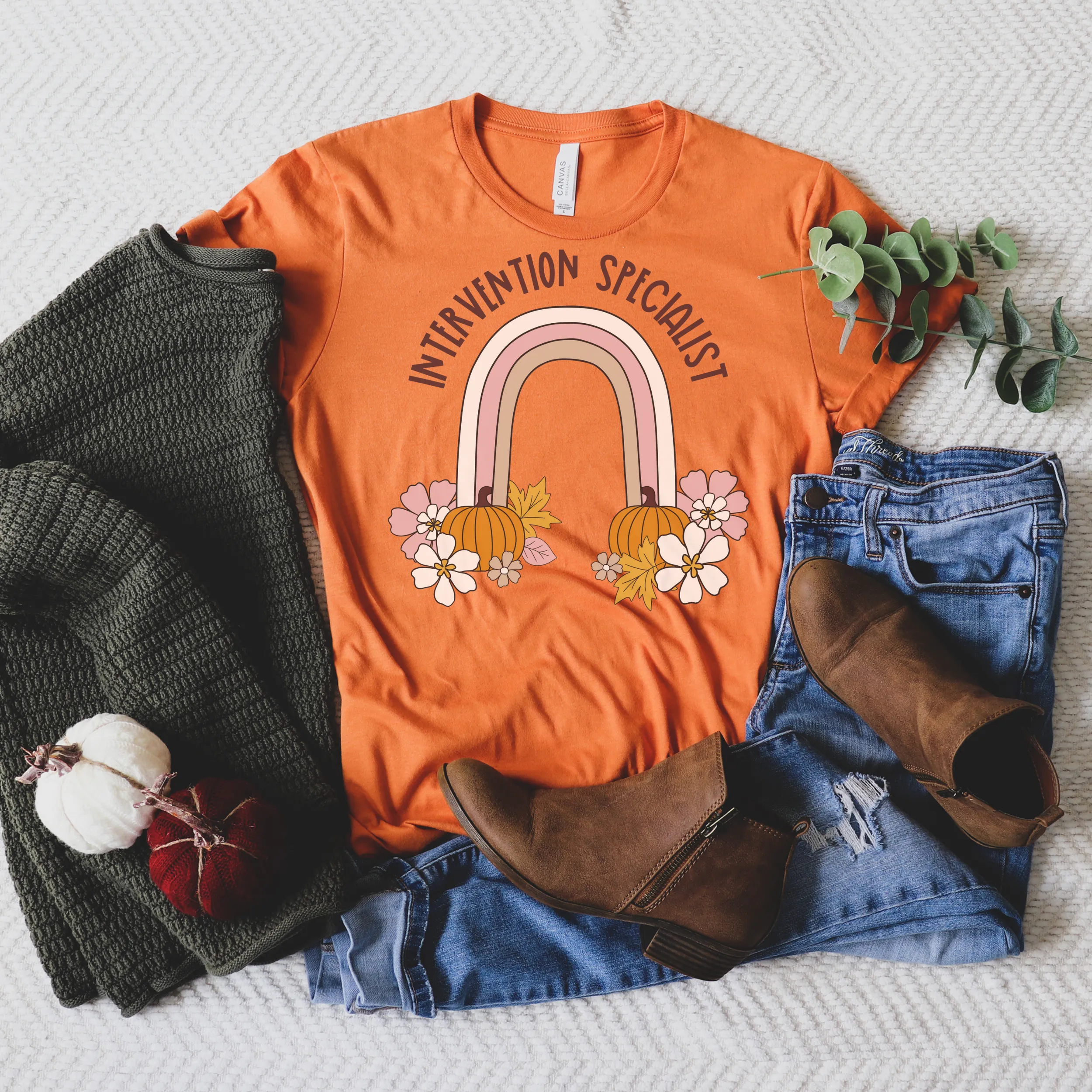 Custom Floral Pumpkin Rainbow Tee