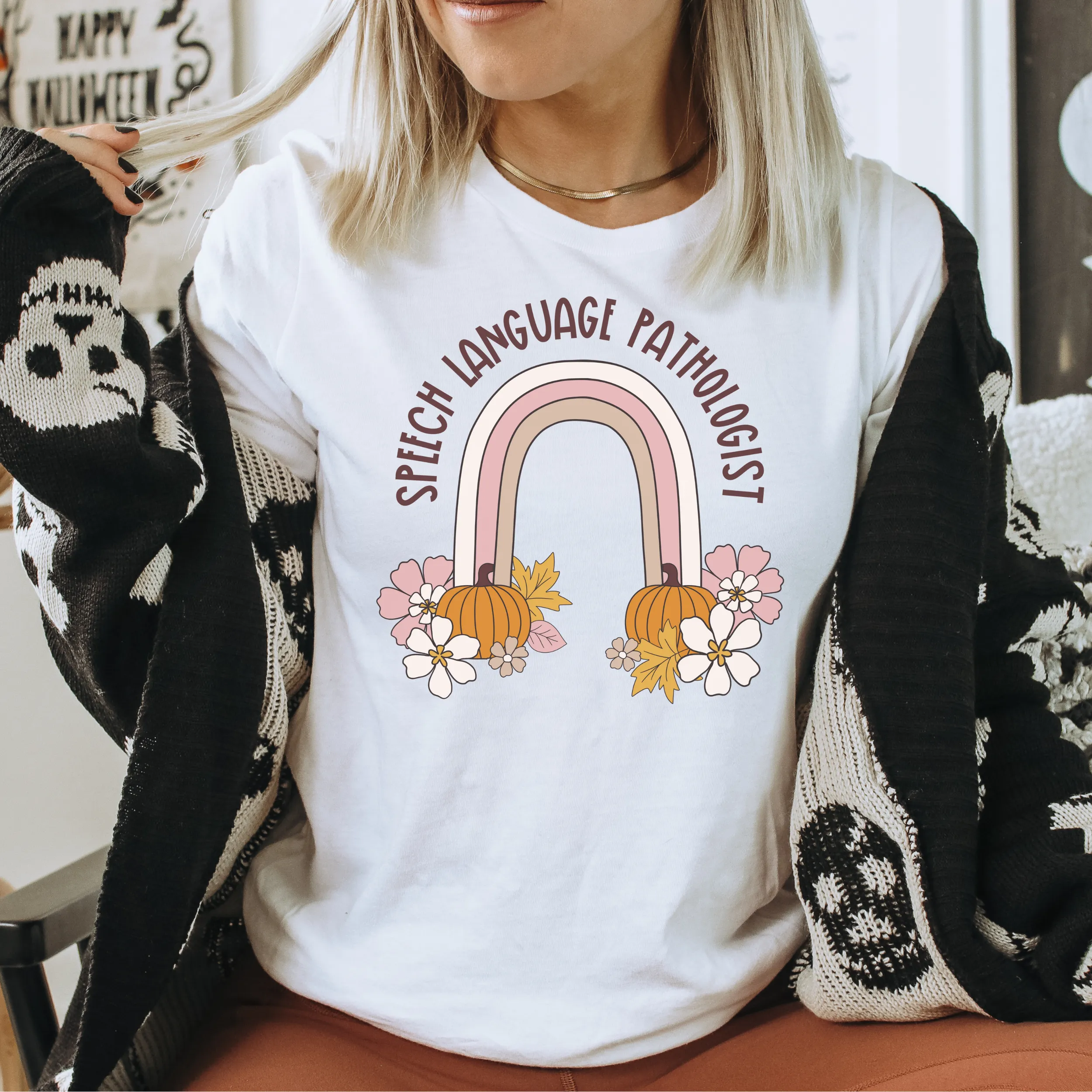 Custom Floral Pumpkin Rainbow Tee