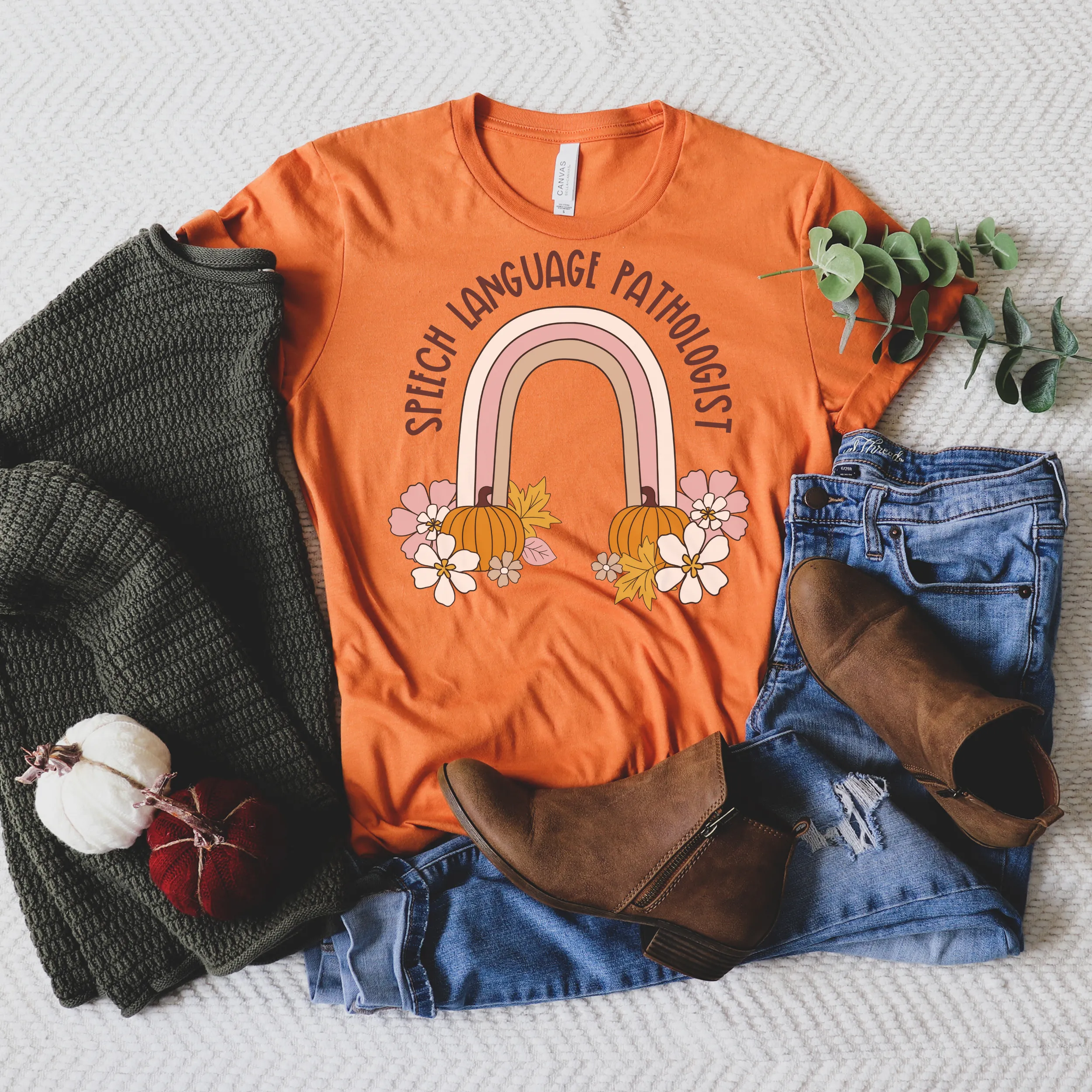 Custom Floral Pumpkin Rainbow Tee
