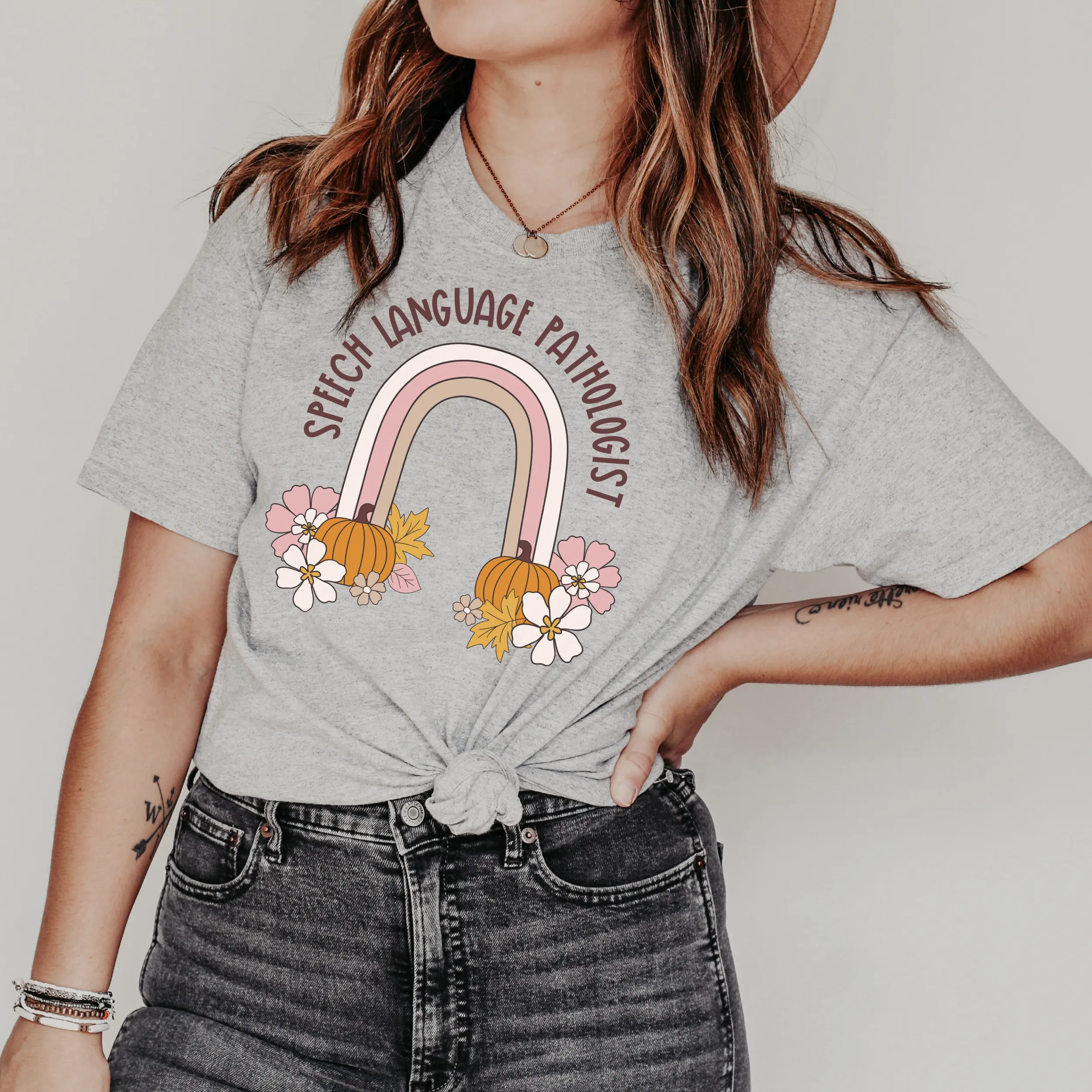 Custom Floral Pumpkin Rainbow Tee