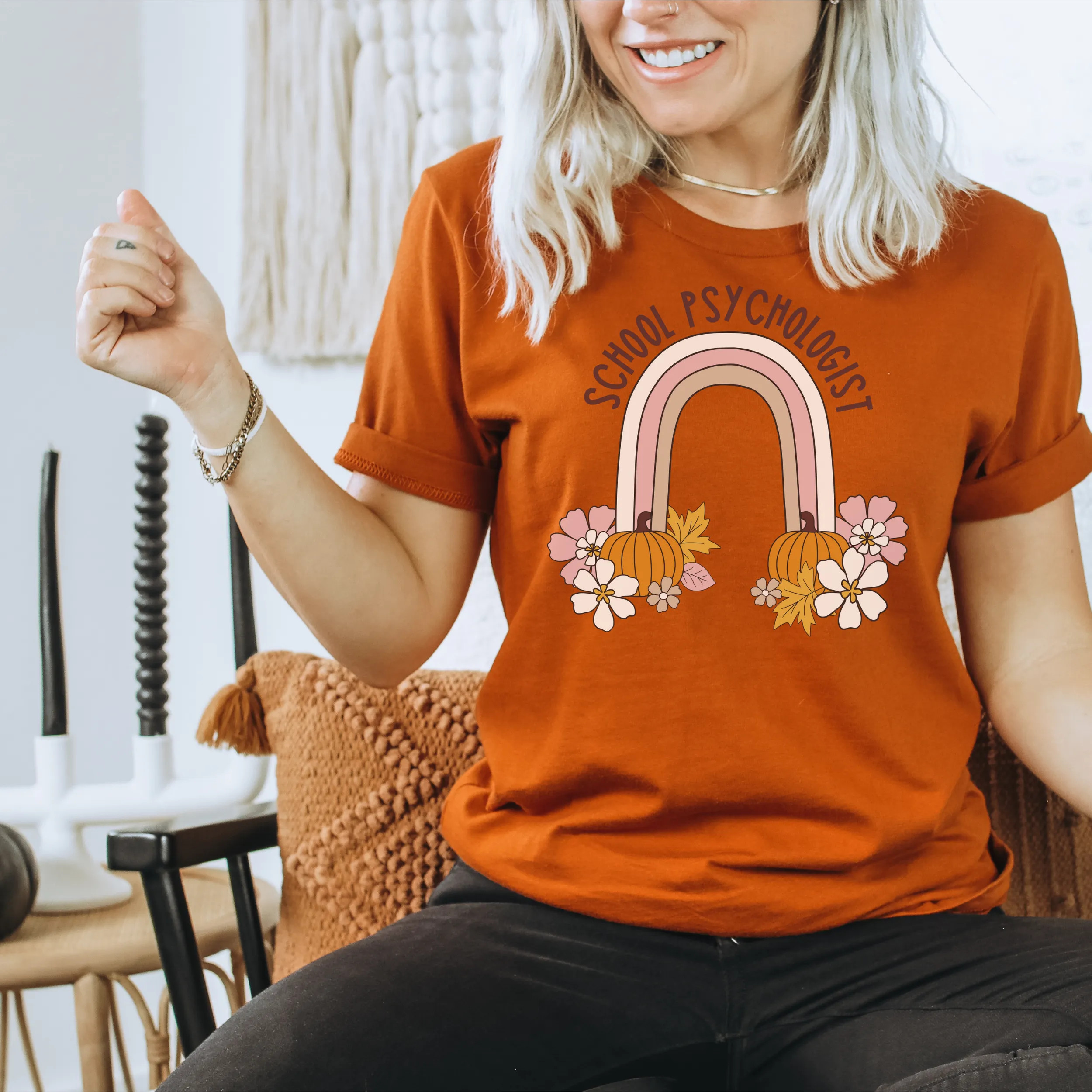 Custom Floral Pumpkin Rainbow Tee
