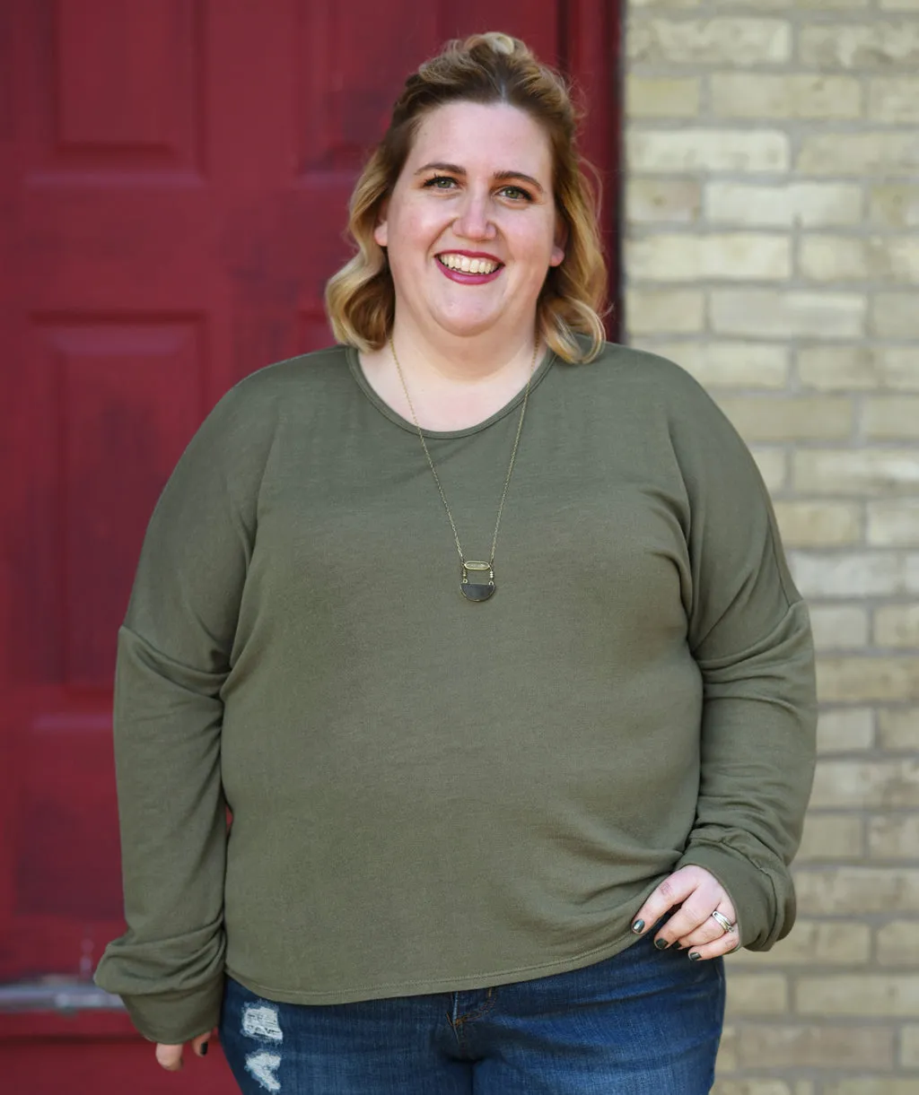 DELANCEY french terry top in Olive<br/>(Less than perfect)