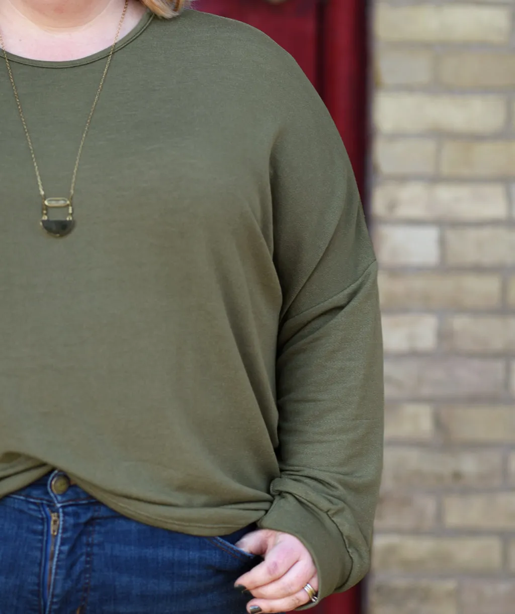 DELANCEY french terry top in Olive<br/>(Less than perfect)