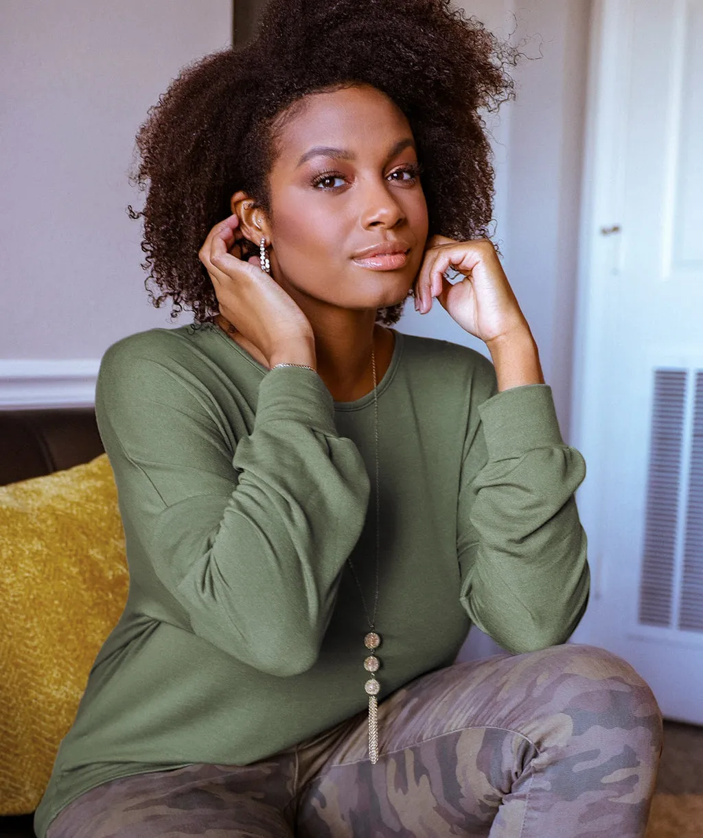 DELANCEY french terry top in Olive<br/>(Less than perfect)