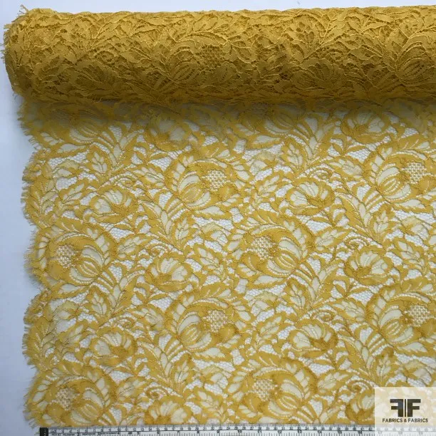 Double Scalloped Leavers Lace - Yellow
