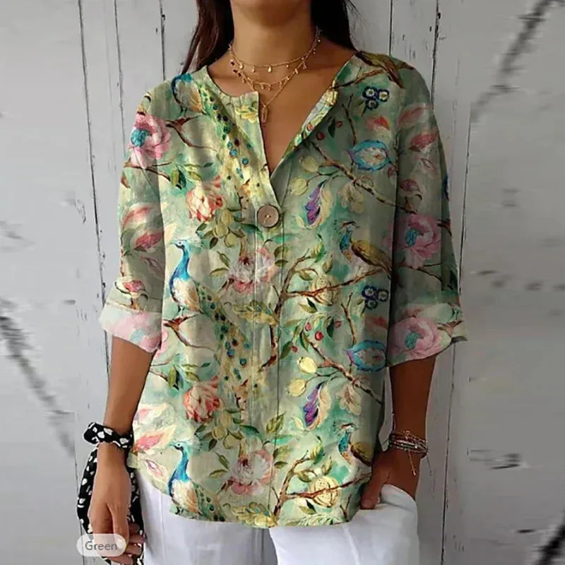 Elise - Chic Floral Linen Blouse