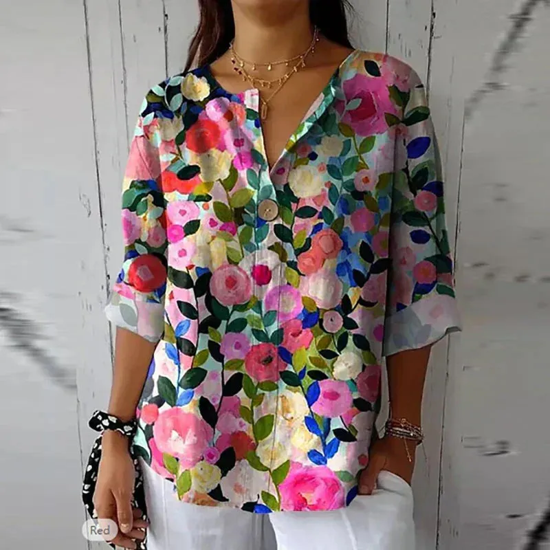 Elise - Chic Floral Linen Blouse