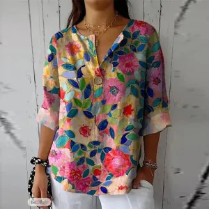 Elise - Chic Floral Linen Blouse