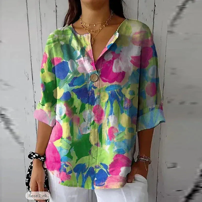 Elise - Chic Floral Linen Blouse