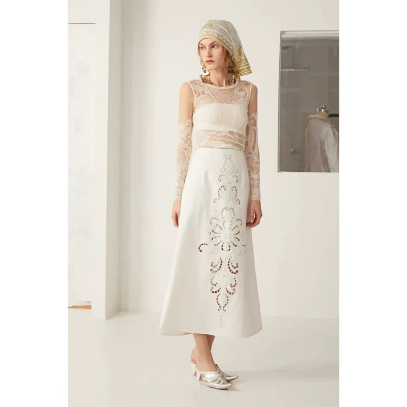 Embroidered Floral Cutout Skirt