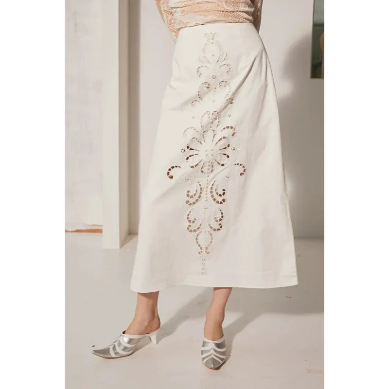 Embroidered Floral Cutout Skirt
