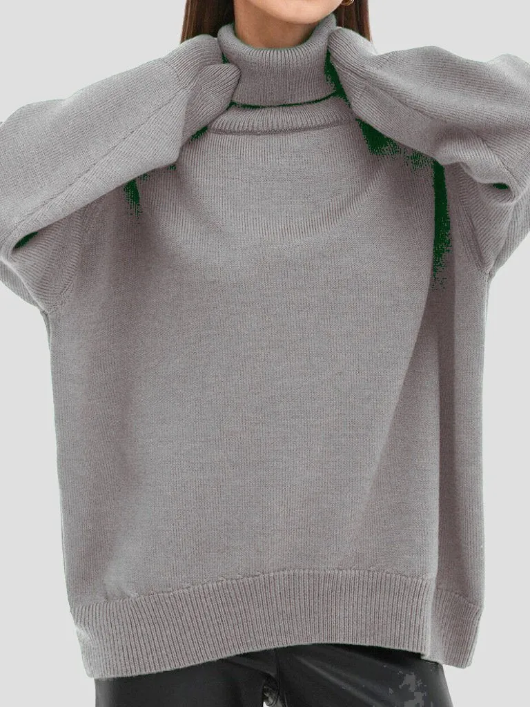 Essential Ribbed Knit Turtleneck Sweater in Solid Color