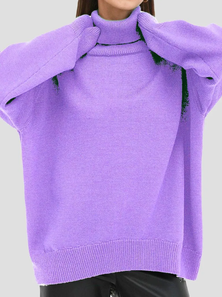 Essential Ribbed Knit Turtleneck Sweater in Solid Color