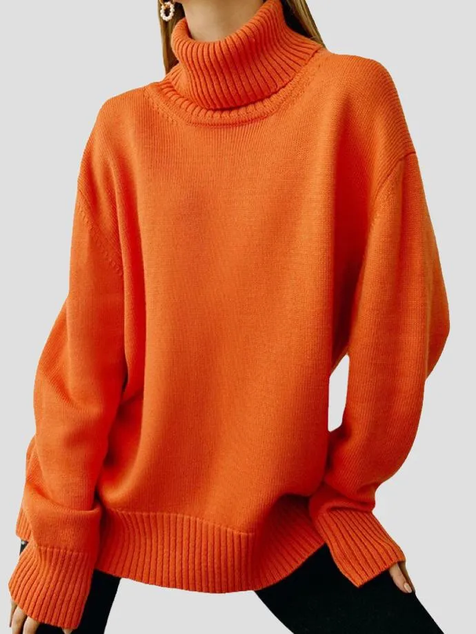 Essential Ribbed Knit Turtleneck Sweater in Solid Color