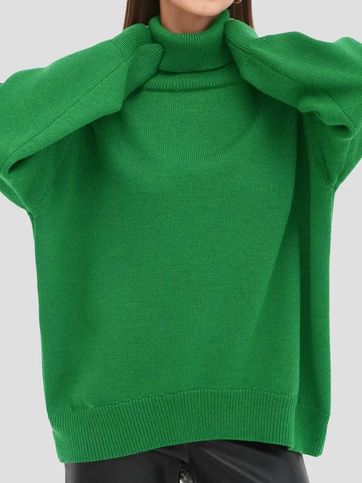 Essential Ribbed Knit Turtleneck Sweater in Solid Color