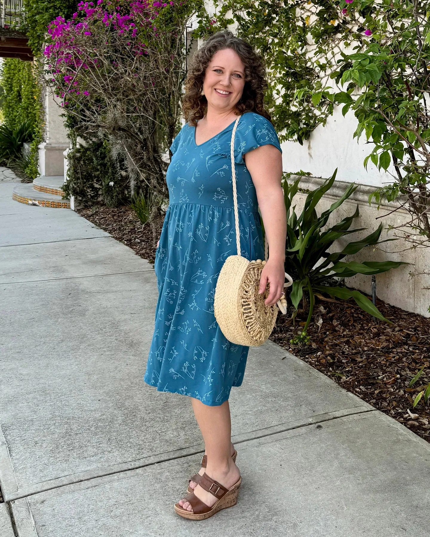 ESSIE printed dress in Peacock Blue/White