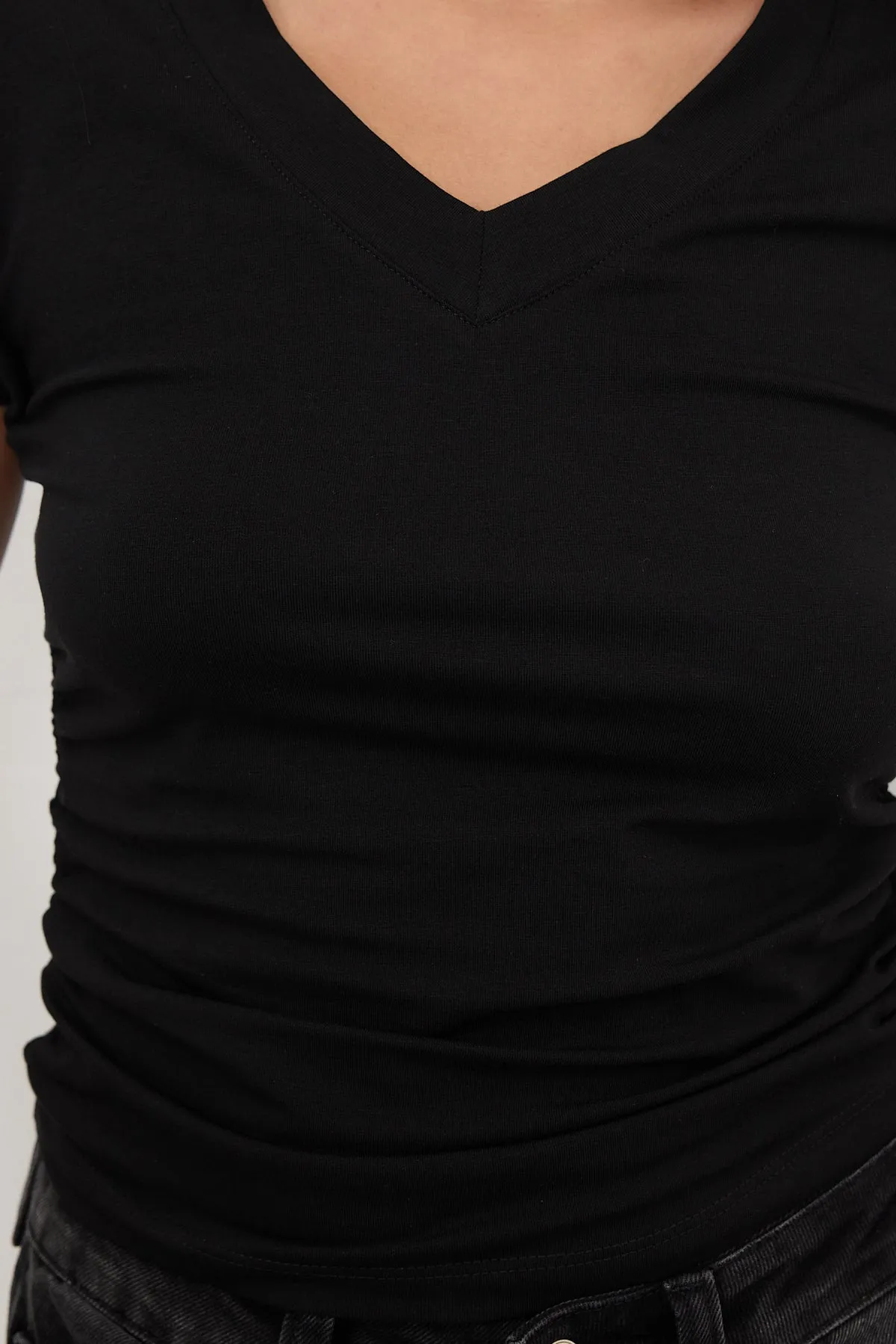 Gathered Sides V-Neck T-Shirt