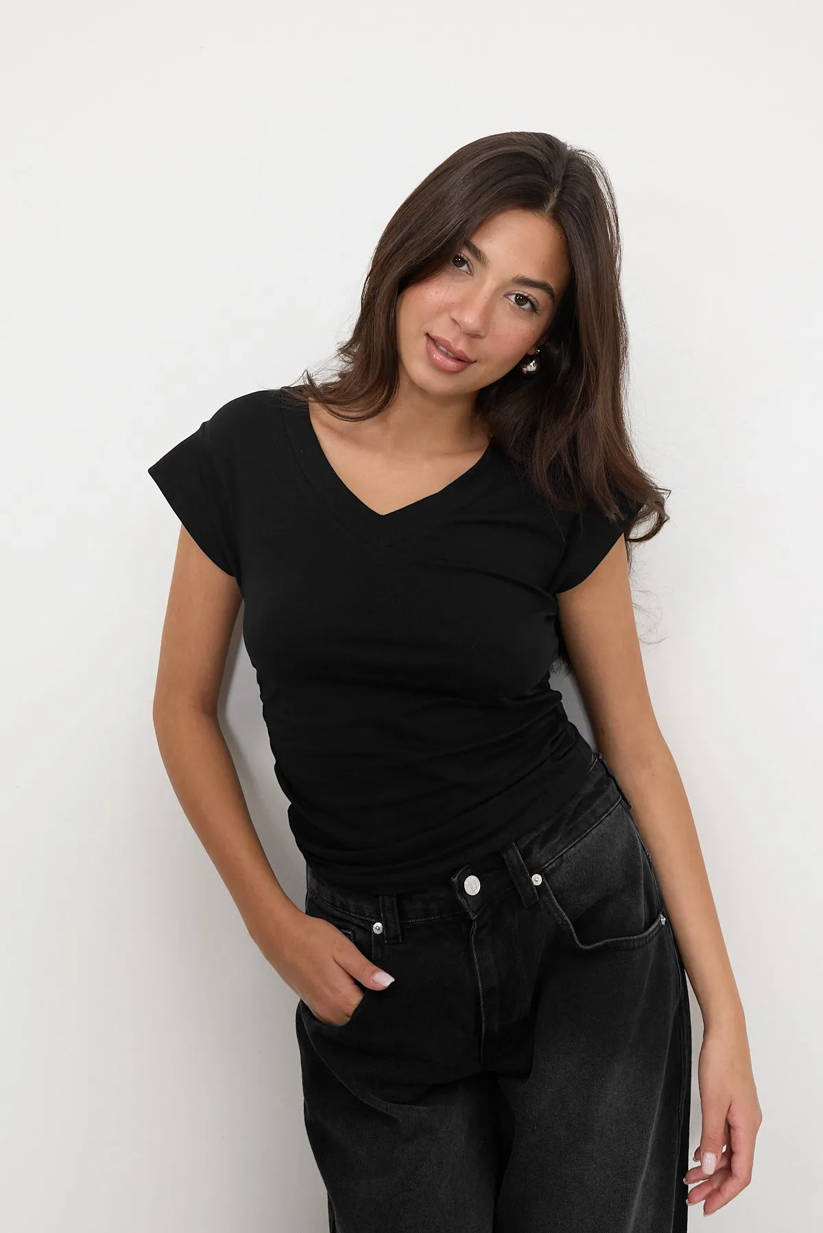 Gathered Sides V-Neck T-Shirt